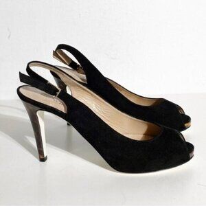 RON White "Brooks" peep toe sling back heel Brand NEW suede black Italy